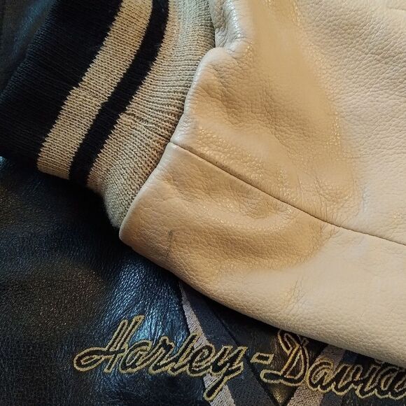 Vintage Harley Davidson Classic Varsity Bomber Leather Jacket Coat - Picture 10 of 13